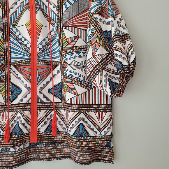 Gibson Latimer Red Colorful Geometric Oversized Pullover Blouse Womens Medium - Picture 3 of 7